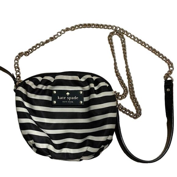 Kate Spade Crossbody Black and White Gold Chain Small Nautical Striped - Picture 1 of 12